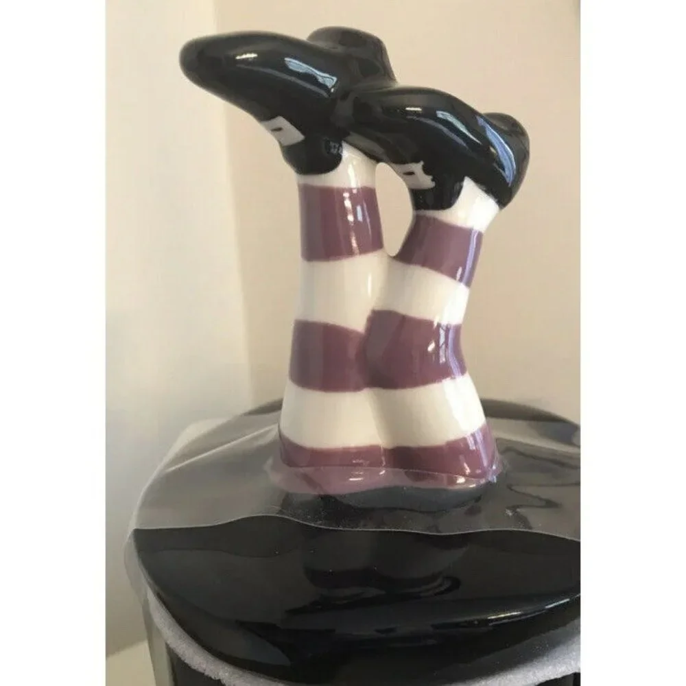 Rae Dunn Mug DRINK UP‎ WITCHES Witch Legs Figural Topper Lid Black Halloween